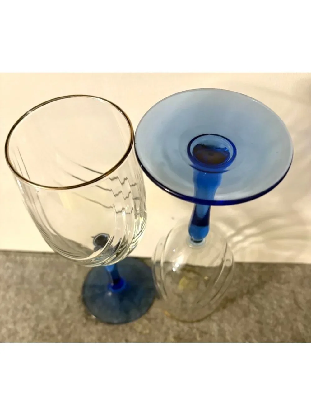 2 Lenox Cobalt Blue Stemmed Wine Glasses w/ Gold Rim  # 3414